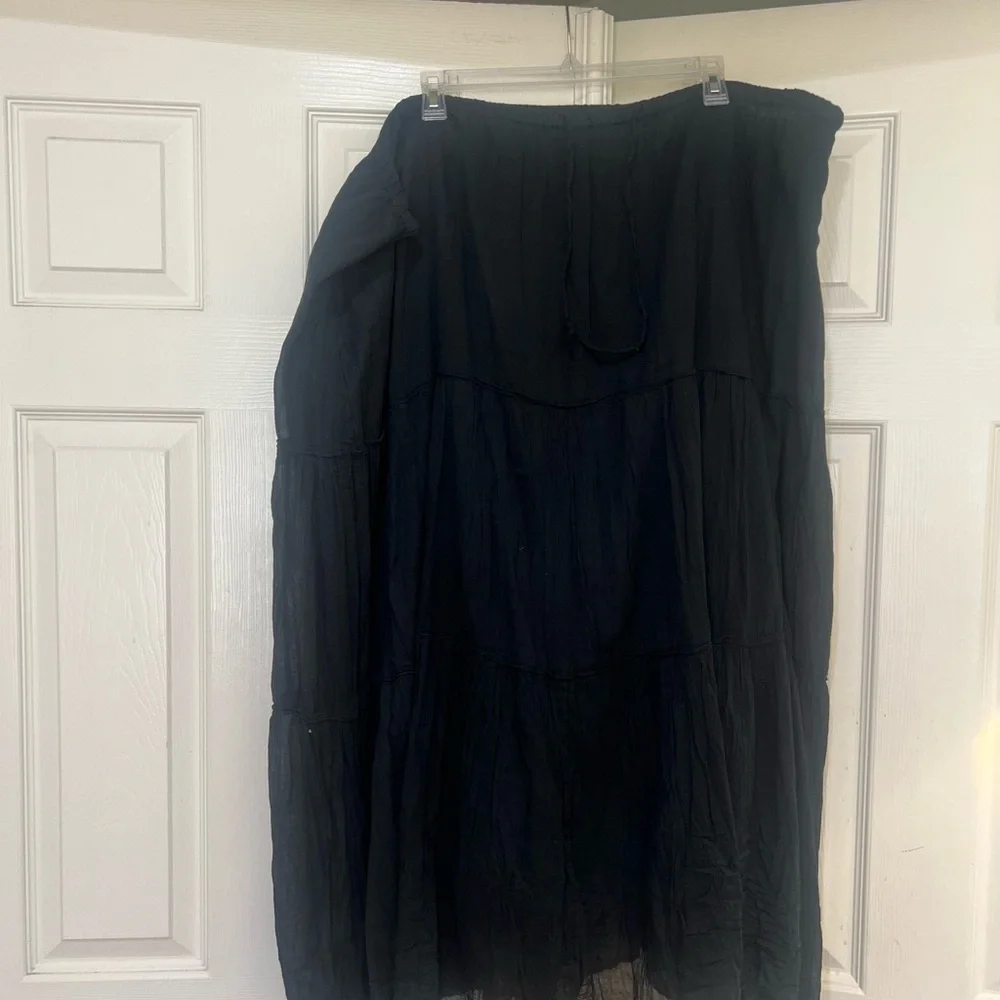 Cotton Boho Tiered Maxi Skirt black boho hippie lightweight sz 3XL summer beach